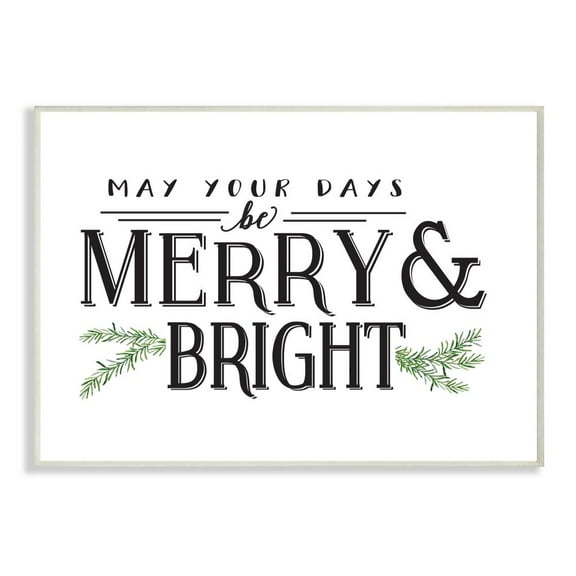 Stupell Industries Merry And Bright Christmas Holiday Word Design Wood Wall Art By Artist Lettered and Lined
