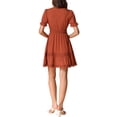 thumbnail image 3 of Vestido Casual Mini de Manga Abullonada con Escote en V y Cintura Elástica para Mujeres Inspire Chic Color Marrón Talla L, 3 of 6