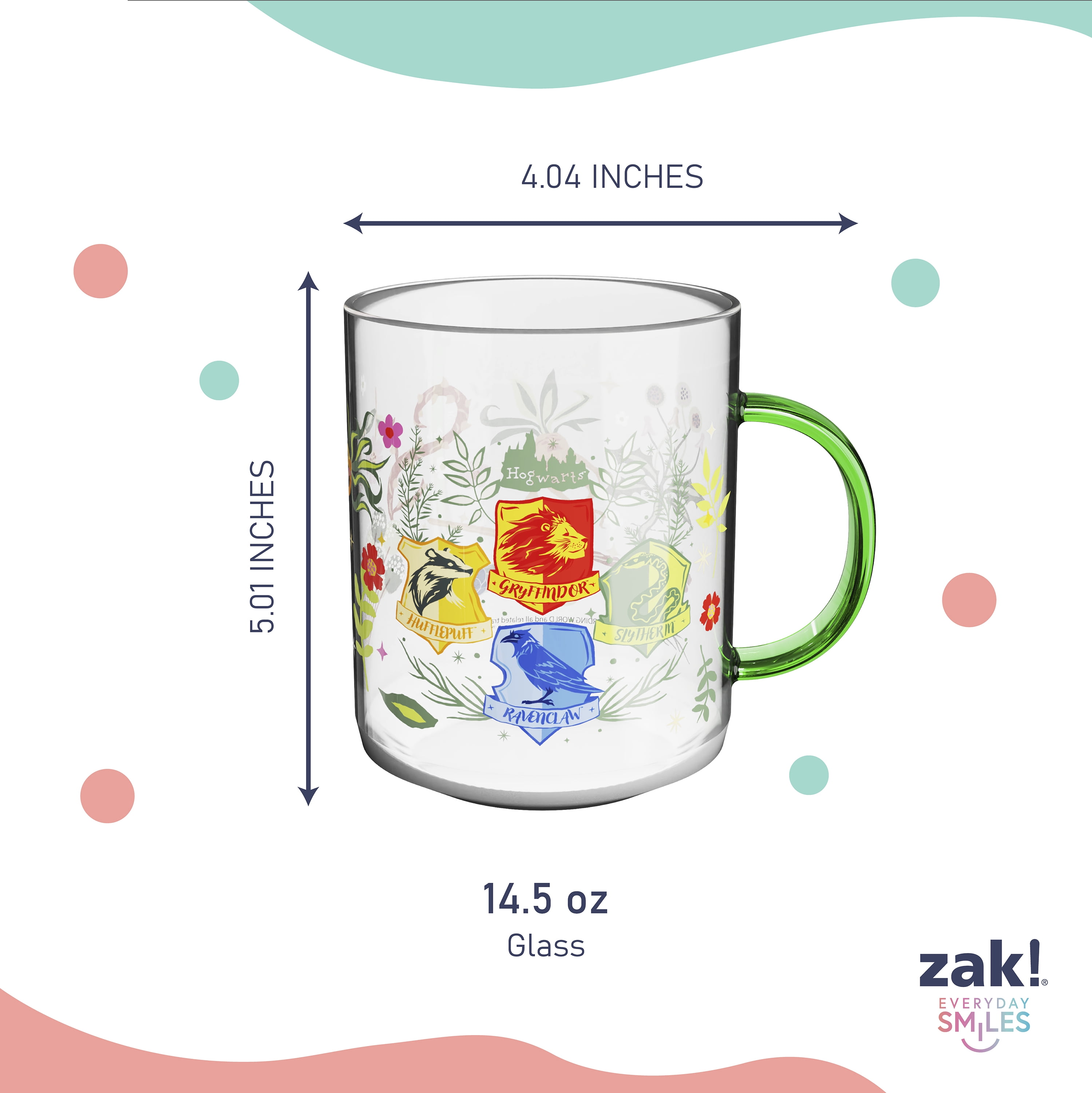 Zak Designs 14.5 oz Kaya Glass Mug with Colored Handle - Harry Potter