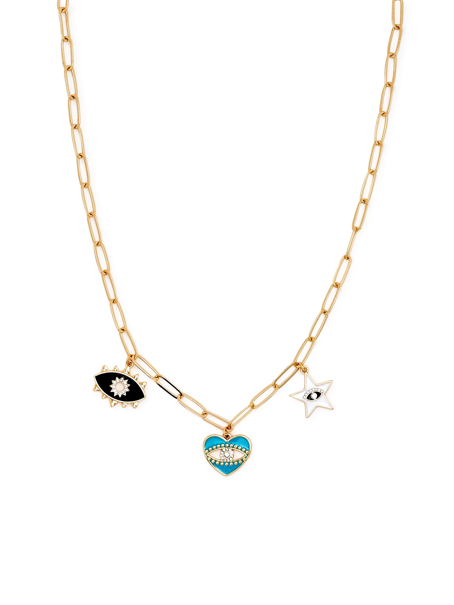 Scoop Womens 14K Gold Flash-Plated Evil Eye Link Charm Necklace