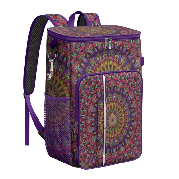 Backpack Cooler Mandala Dreamy Pattern, Geometric Healing Trippy Insulated Cooler Bag, Leak Proof Waterproof Lunch Backpack for Picnic Camping Beach Work