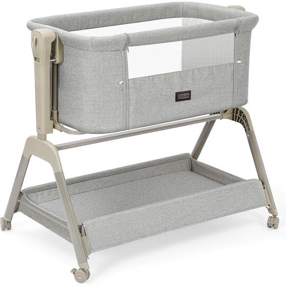 Ezebaby Baby Bassinet Bedside Sleeper, 3-in-1 Rocking Bassinet, Breathable Full-Mesh Baby Crib with 6 Height Adjustable and Lockable Wheels for Newborns