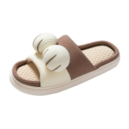 

nsendm Mens Vegan Slippers Couple Men Winter Round Head Open Toes Flat Bottom Comfortable Mens Slippers Wide Size 14 Shoes Coffee 9.5
