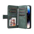 thumbnail image 5 of Allytech Flip Wallet Case for iPhone 15 Pro, Vintage PU Leather Folio Stand Shockproof Zipper Pocket 9 Cards Slots Protective Wallet Case Cover for Apple iPhone 15 Pro 6.1" - Green, 5 of 13
