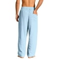thumbnail image 4 of Dresfit Men's Linen Pants Wide Leg Lounge Pants Summer 2026 Drawstring Big and Tall Pant with Back Pockets Elastic Waist Loose Lightweight Vacation Loungewear Light Blue XL, 4 of 8