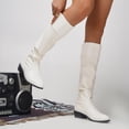thumbnail image 6 of Knee High Boots for Women Pointed Toe Block Heel Pull On Shoes Fall Slouch Ruched Casual Walking Fashion Comfortable Booties White 6, 6 of 8