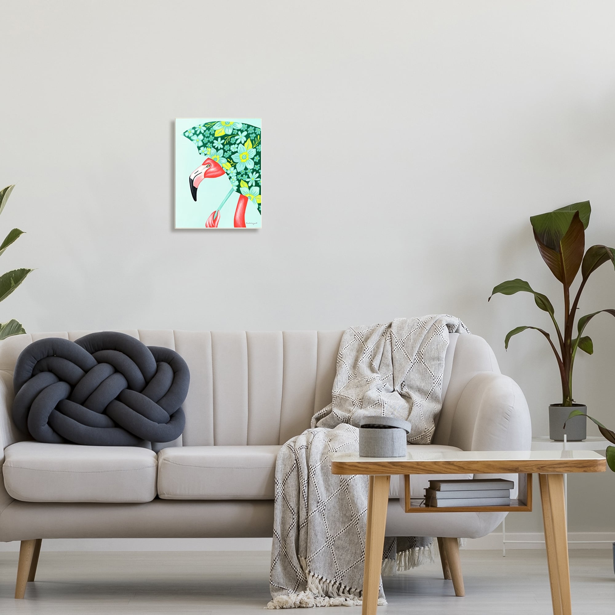 Stupell Industries Summery Pink Flamingo Floral Petal Patterned Umbrella Graphic Art Unframed Art Print Wall Art, Design by Amelie Legault