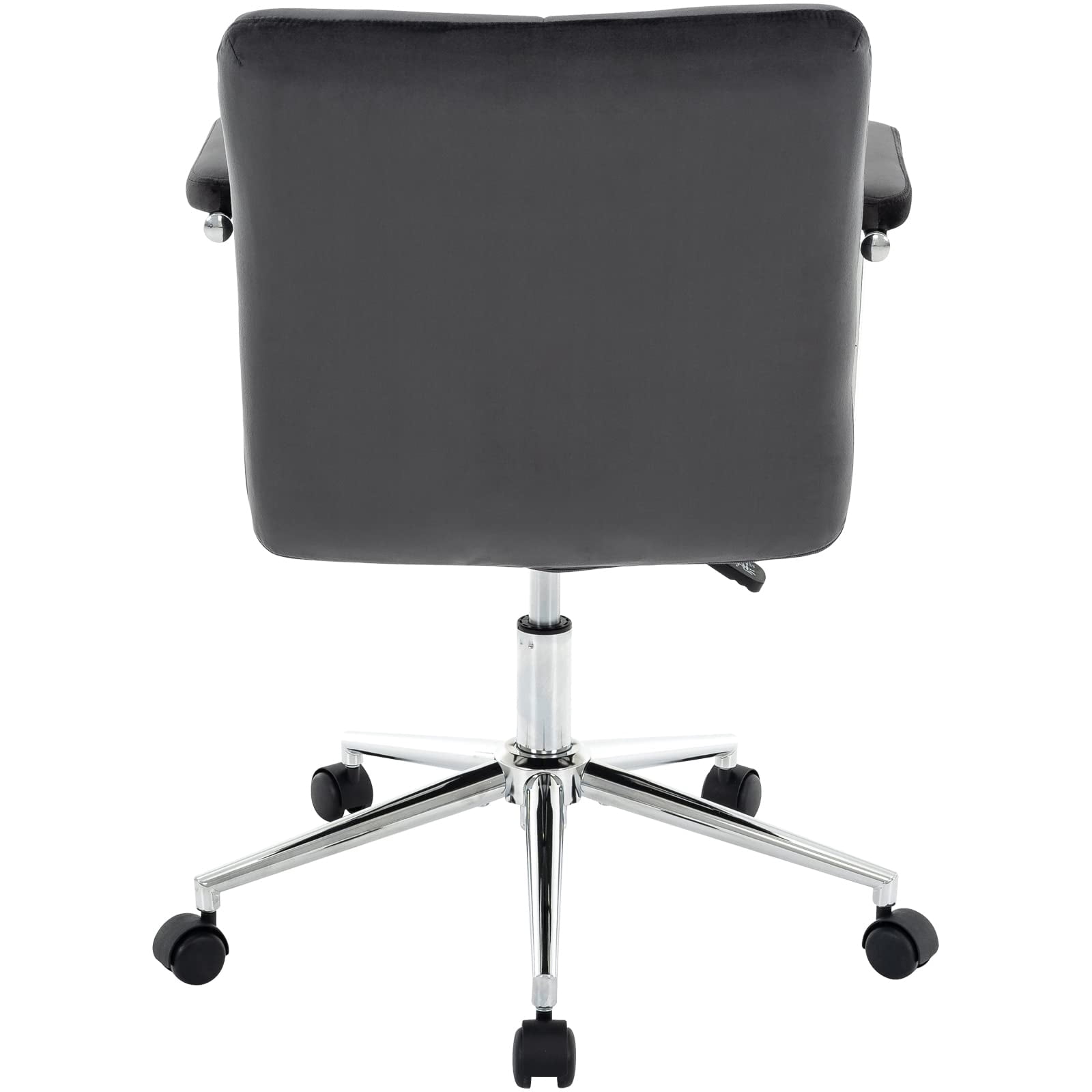 Velvet Desk Chair with Arms, Adjustable Height Home Office Chair, Mid-Back Upholstered Vanity Chair with 360° Swivel and Wheels for Living Room or Study, Black