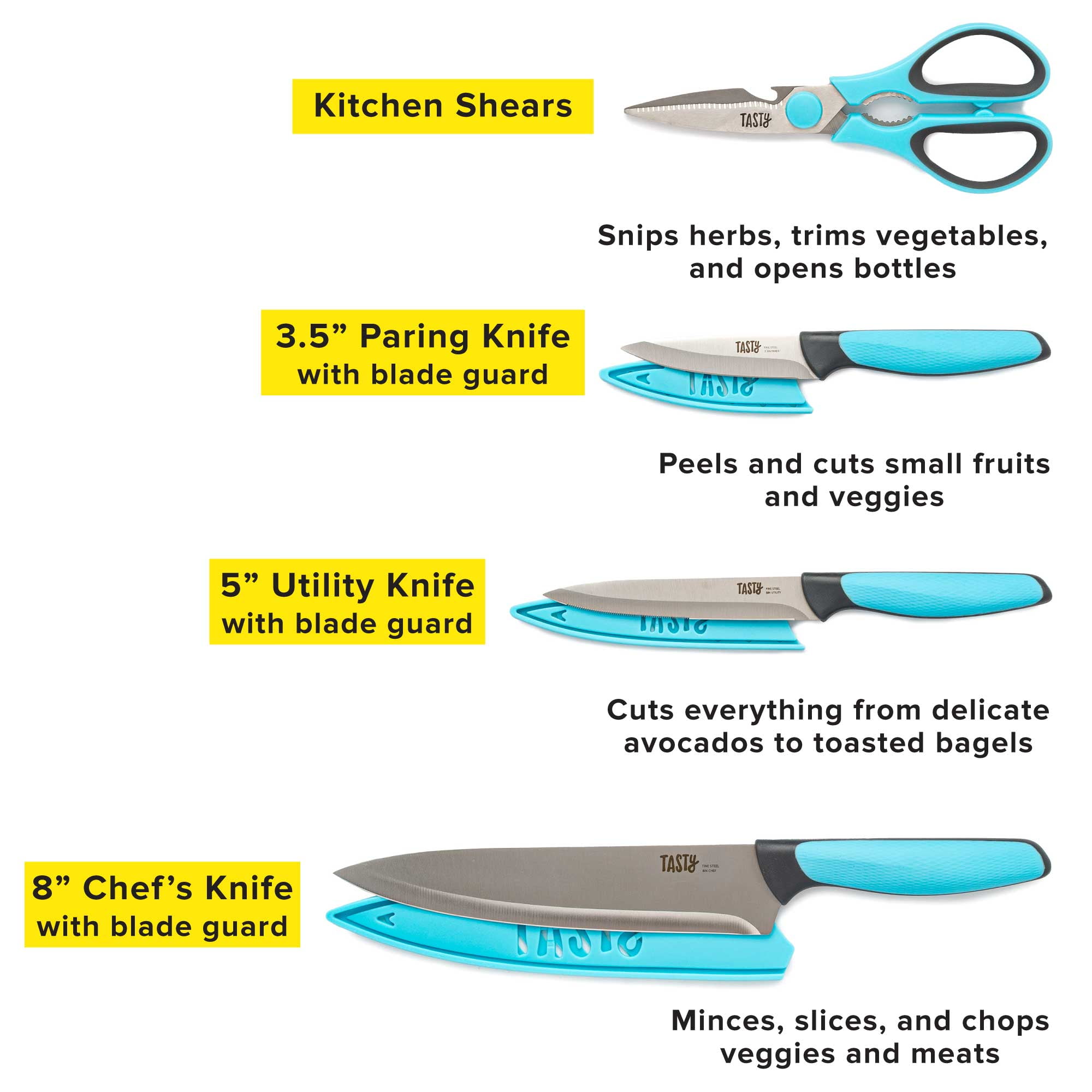 Tasty Stainless Steel 4 Piece Knife set with Shears Kitchen Knives