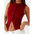 thumbnail image 2 of Women’s Crochet Knit Vest Top Sleeveless Ribbed Tank Top Vintage Button Down Crop Tops Streetwear, 2 of 6