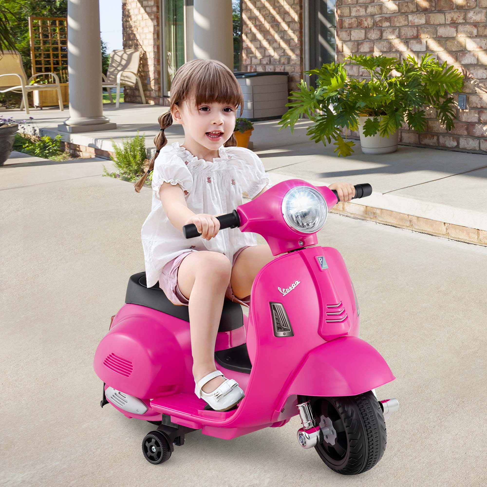 Costway Kids Ride on Motorcycle with Training Wheels Headlight Horn 6V Battery Pink