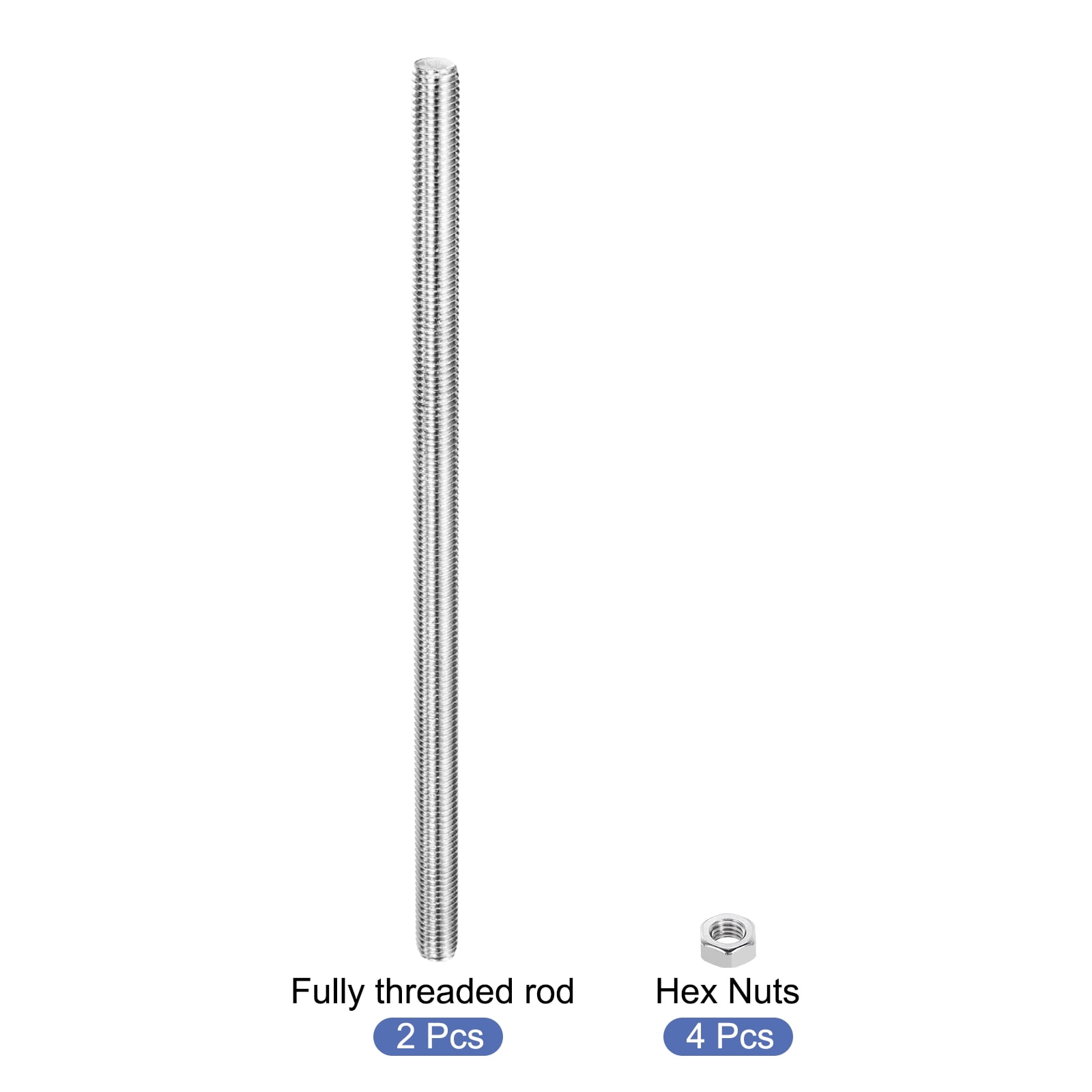 Uxcell 2Pack M12 x 250mm Fully Threaded Rod with 4 Pack Hex Nuts and 1.25mm Thread Pitch