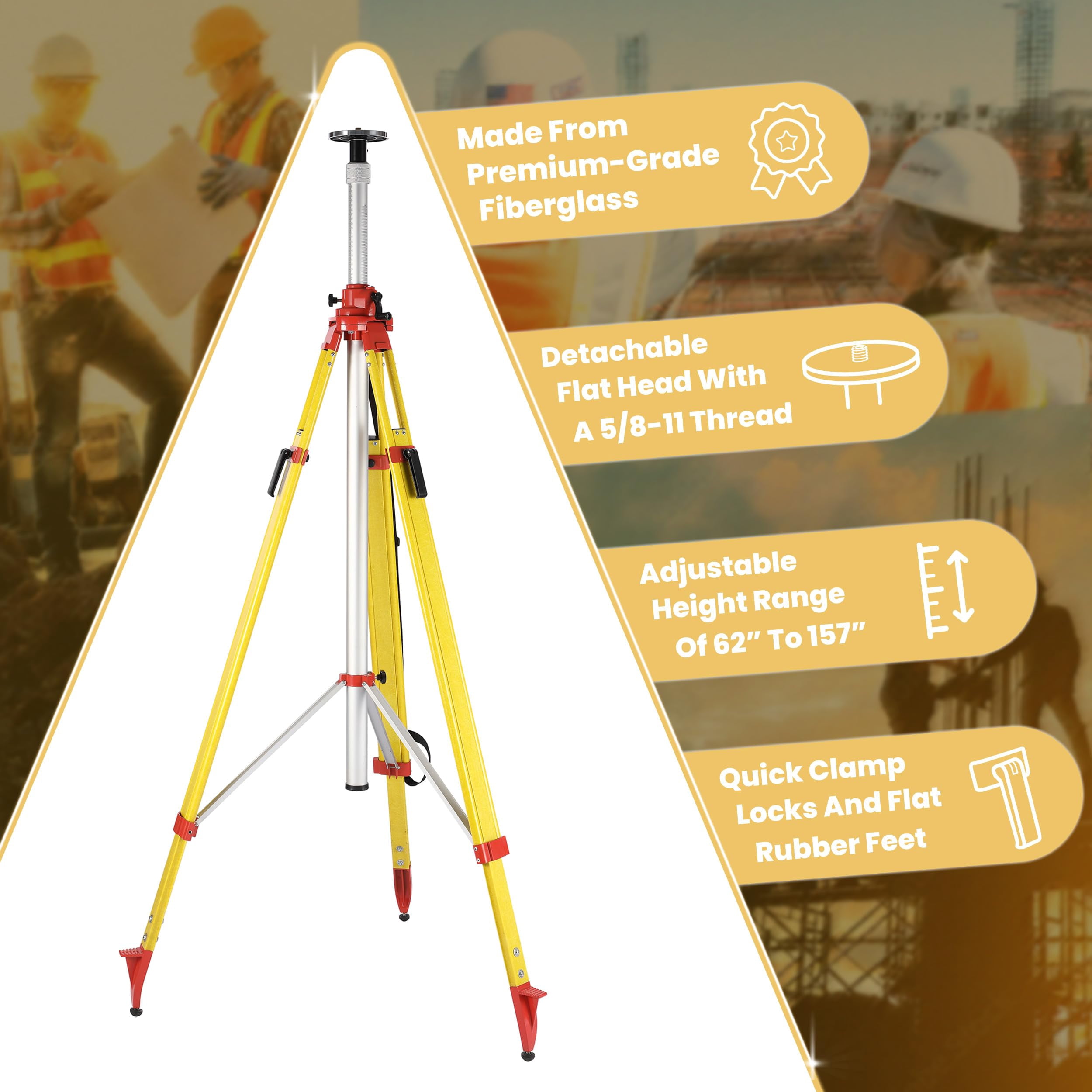 AdirPro Giant 157" Wood/Fiberglass Elevating Tripod, Heavy Duty Multifunctional Tripod for Rotary Lasers - Ideal for GPS and Robotic Surveying Instruments