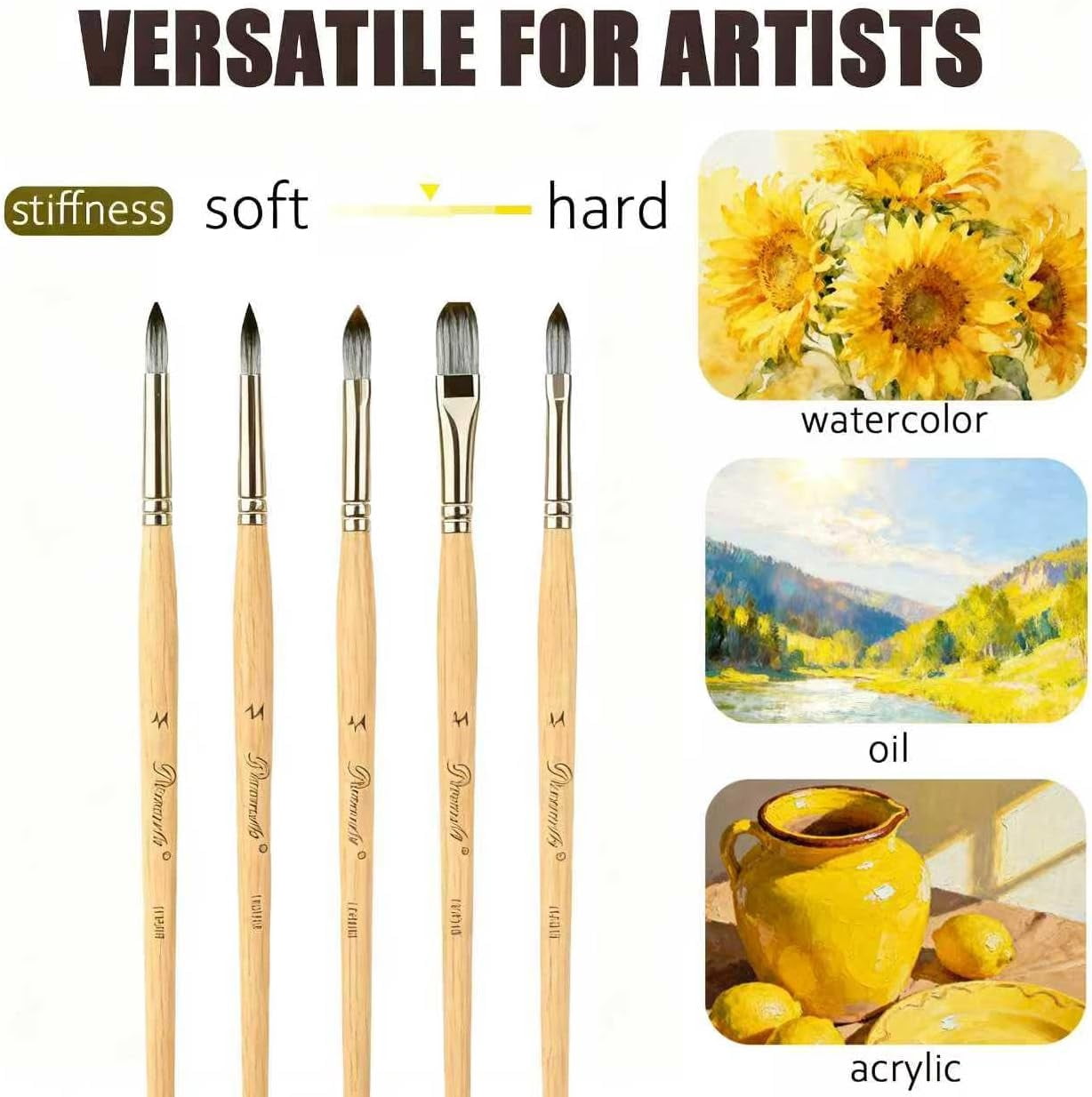 JJEAN-Acrylic Paint Brush Set, 25pcs Professional Artist Series (Wood Color) with Wide Flat, Filbert, Fan, Dagger, Cat Tongue, Round, Angle, Rigger for Oil/Acrylic Painting, Premium Packaging