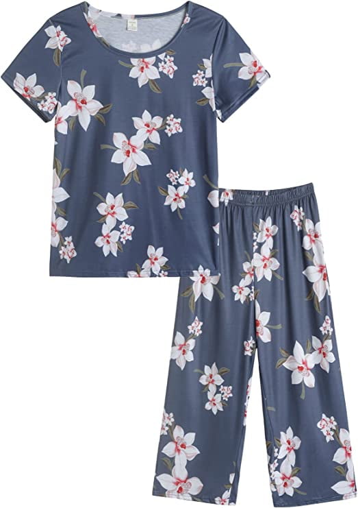 MyFav Women's Capri Pajama Sets Plus Size Sleepwear Top with Capri ...
