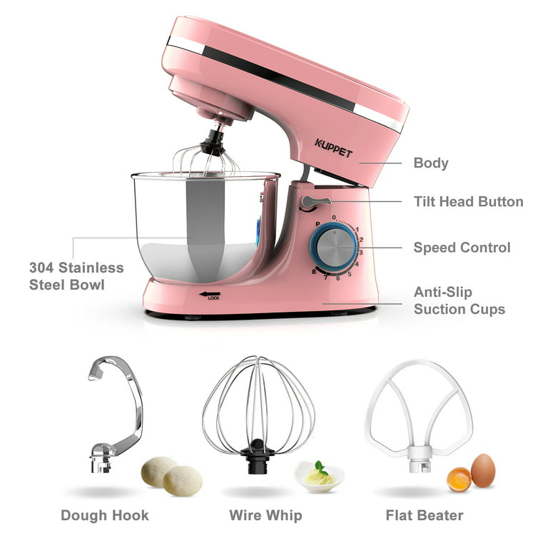 Kuppet Stand Mixers, 380W, 8-Speed Tilt-Head Electiric Food Stand Mixer  with Dough Hook, Wire Whip & Beater, Pouring Shield, 4.7QT Stainless Steel  Bowl Blue 