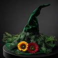 thumbnail image 6 of Cutuoiiu Women's Halloween Party Accessory Solid Color Vintage Witch Hat Floral Decor Mesh Wide Brim Hat for Halloween Dress‑Up Theme Activities, 6 of 7