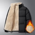 thumbnail image 4 of BADHUB Men's Fleece Lined Puffer Jacket Full Zip Stand Collar Winter Jacket Sherpa Warm Windproof Coat Solid Color Thicken with No Hood Deals Black XL, 4 of 8