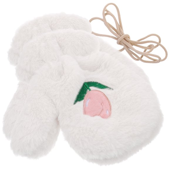 PENIKOKO 1 Pair White Full Finger Polyester Gloves for Women Winter Outdoor Warm Soft Design