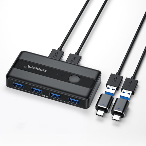 Lemorele USB Switch Selector 2 Computers Sharing 4 USB Devices USB 3.0 Peripheral Switcher Box Hub for Mouse Keyboard Scanner Printer PCs with One-Button Swapping and 2 Pack USB A to A Cable