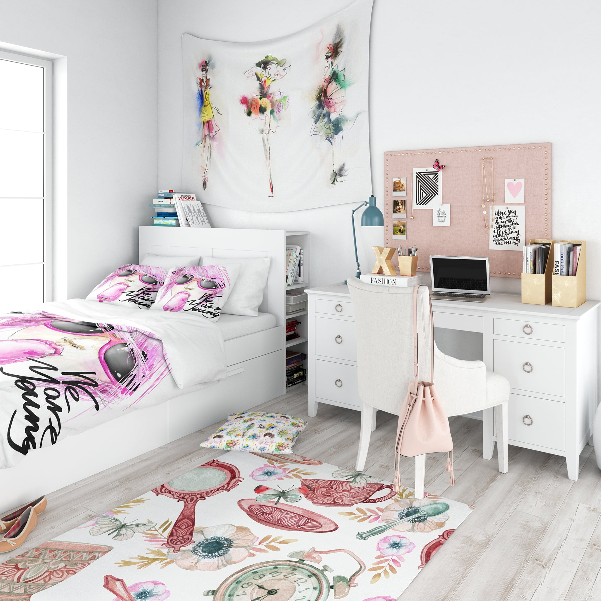 Designart 'Pink Hair Don't Care' Traditional Duvet Cover Set