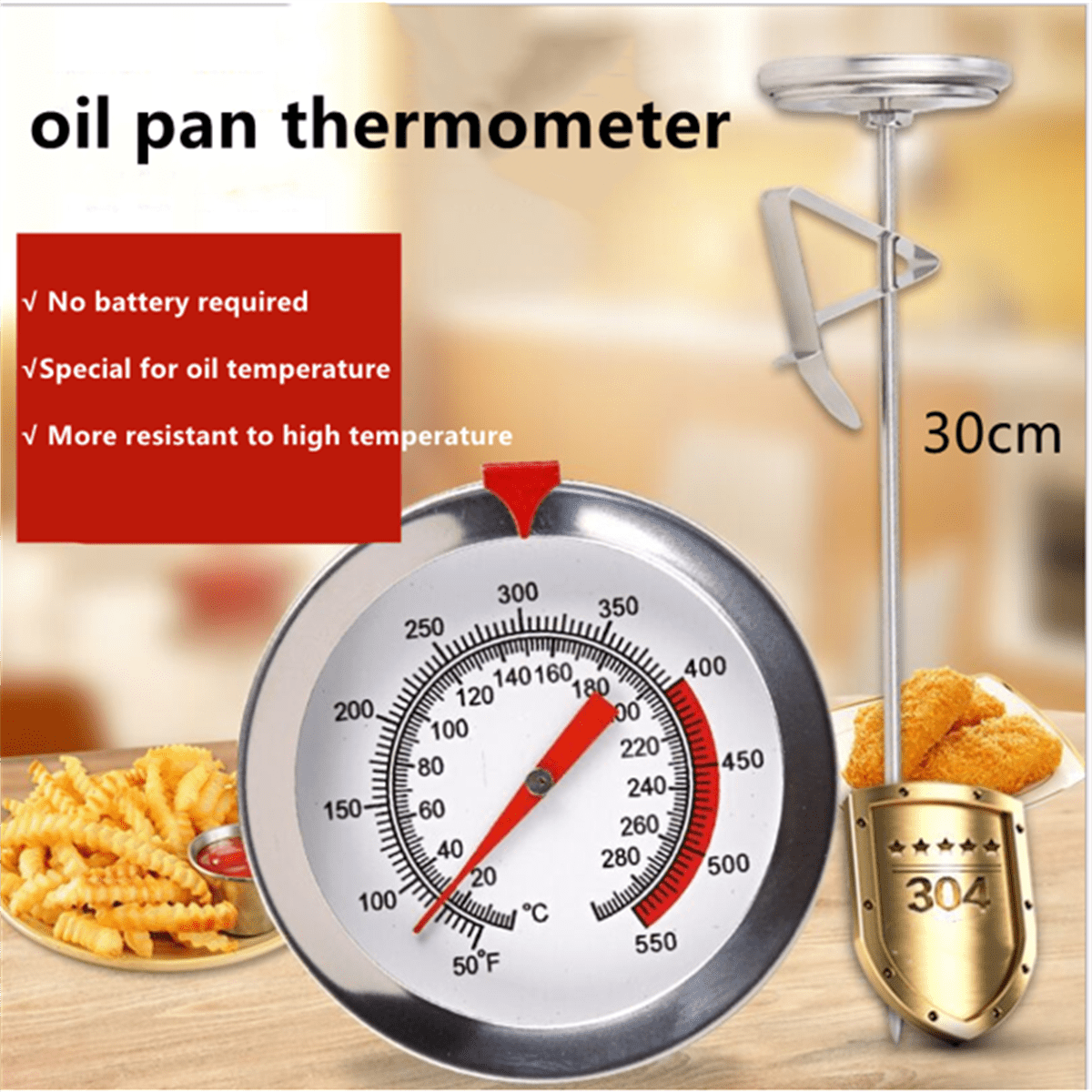 Candy Deep Fry Thermometer with Pot Clip 8 - Instant Read Food Thermometer Mechanical Meat Thermometer for Grilling Candle Making Thermometer Baking T