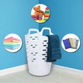 thumbnail image 4 of Clorox Cesta flexible para la colada – Cesta alta de plástico para ropa, dormitorio y almacenamiento – Papelera redonda portátil con asas de transporte, 2 bushel, color blanco, 4 of 5