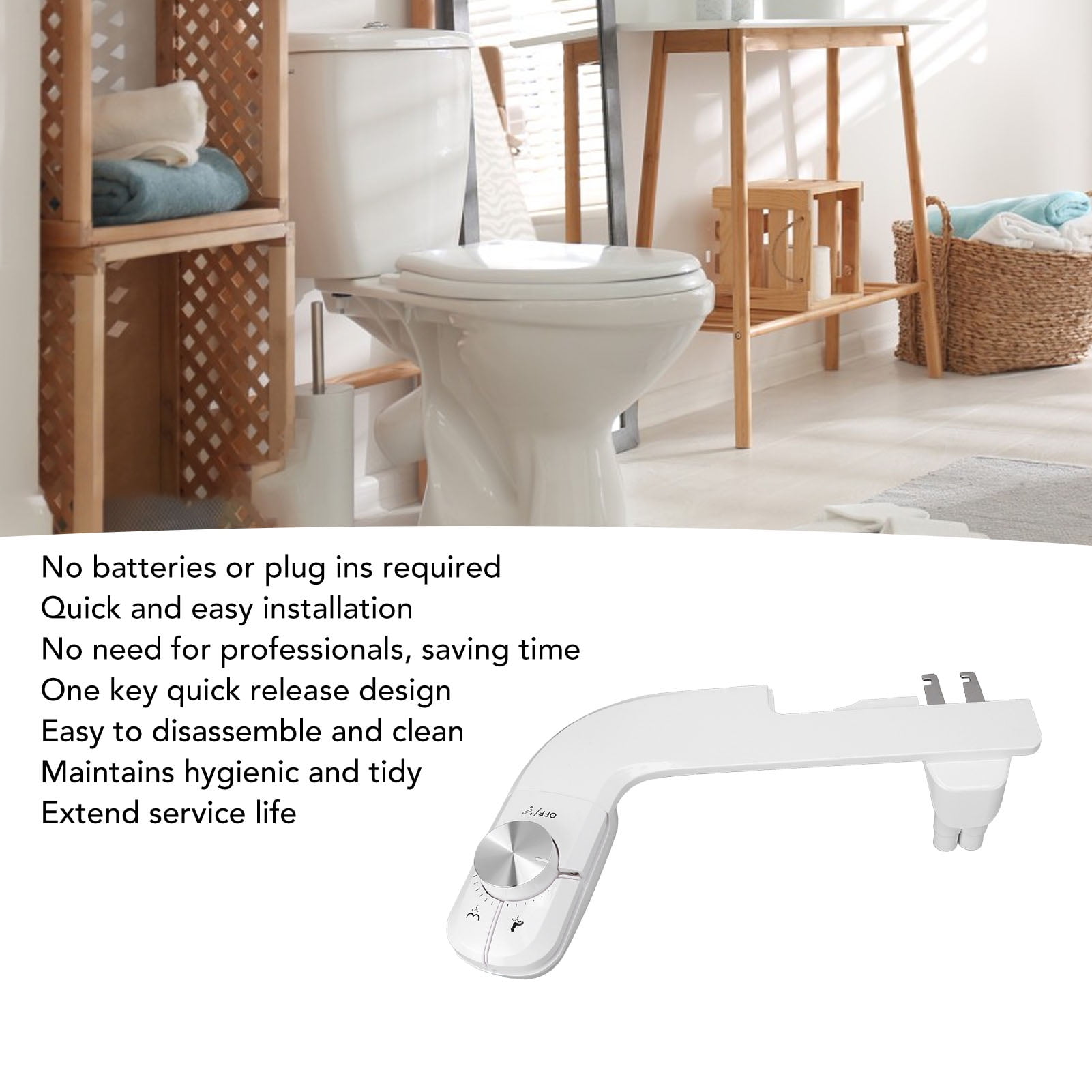YAHHU Ultra Slim Bidet Attachment for Toilet Dual Nozzle Water Sprayer Easy Installation Non-Electric Bidet Toilet Seat Attachment 14.5 inches / 37 cm