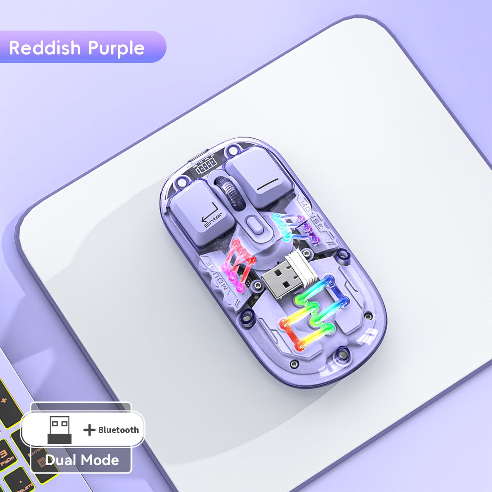 SPOORYYO Transparent Wireless Mouse with Dual 2.4G/Bluetooth 5.0 Connection, RGB Backlight, and Type-C Rechargeable - High-Capacity Battery and Precision Sensor for Office and Gaming