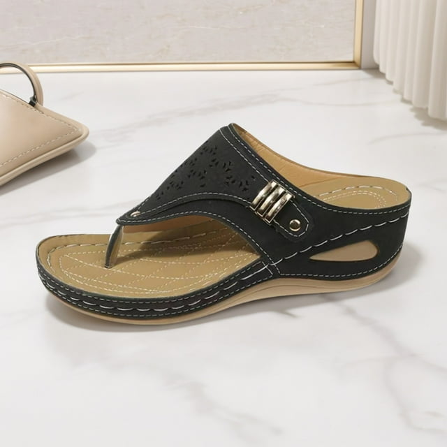 Sandalias Dedo Del Pie Cuña Casuales Huecas Verano Mujeres Ortopédicas Avistables Cómodo para Viajar Al Aire Libre