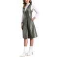 thumbnail image 4 of Vestido Midi Casual Sin Mangas de Cuero Sintético con Cuello en V para Mujeres, Botones, Talla XL, Verde Ejército, 4 of 5
