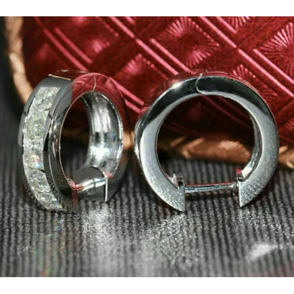 2Ct Round Cut Lab-Created Huggie Hoop Earrings 14K White Gold Plated