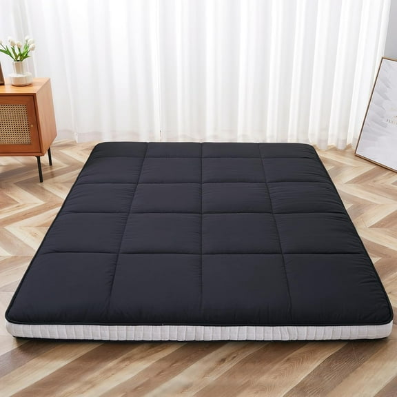 Queen Size Futon Mattress - Extra Thick Foldable Japanese Floor Mattress - Memory Foam Sleeping Pad for Adults - Tatami Mat Suitable for Camping & Guest -Black