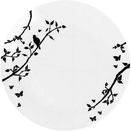 

(80 PACK) EcoQuality 10 inch Round White Plastic Plates with Black Floral Design - Spring Flower Heavy Duty Large Disposable Charger Dinner Plate Weddings Tableware China Like Party Plates