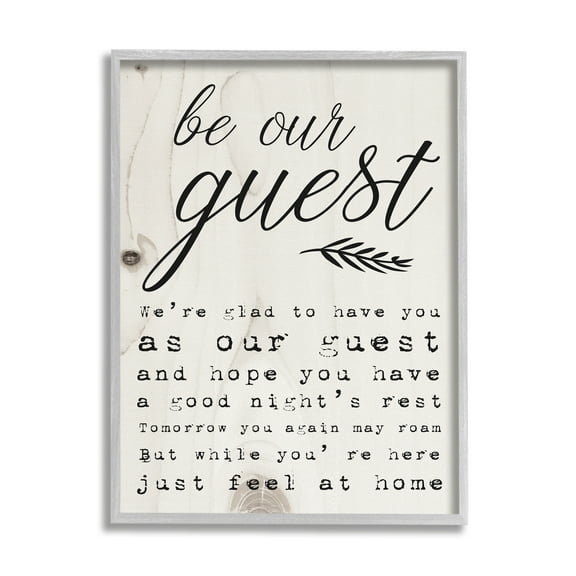 The Stupell Home Decor Be Our Guest Poem Cursive Gray Framed Texturized Art