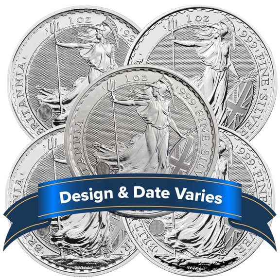Lot of 5 - U.K. 2 Pound Silver Britannia .999 1 oz Random Date