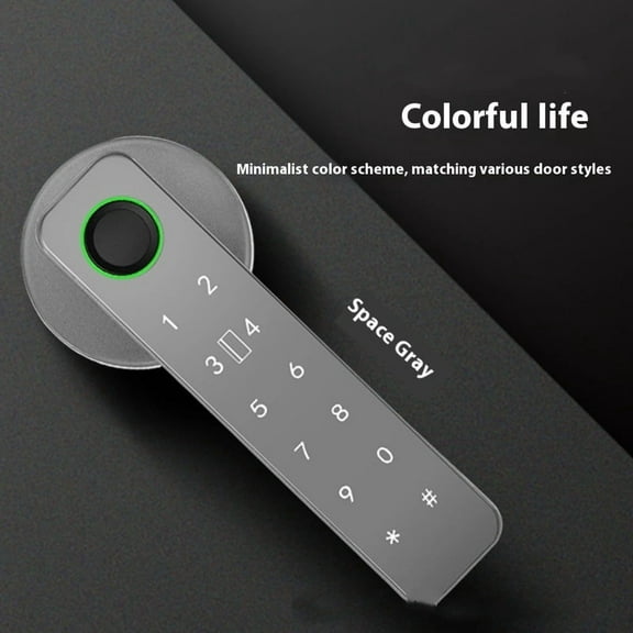 Fingerprint Door Lock, 5 in 1 Smart Door Knob with Remote temporary password/Fingerprint/IC Cards/Password/Backup Keys, Fingerprint Door Knob with Keypad for Bedroom, Office, Apartment, gray