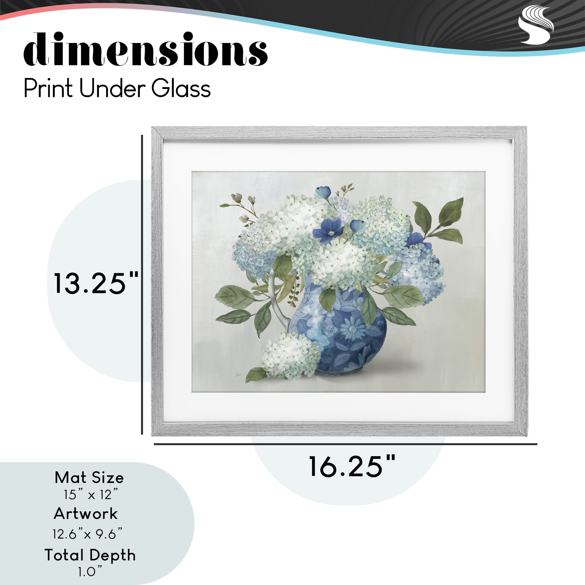 Stupell Industries Ornate Vase with Hydrangeas Gray Framed Print Under Glass, design by Nan