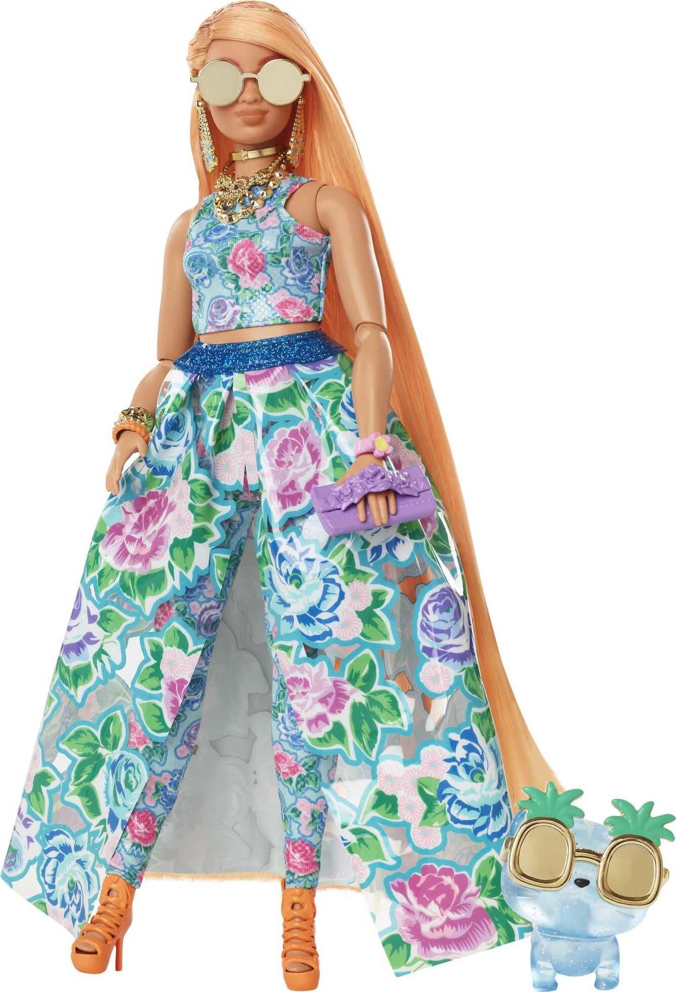 Barbie Extra Fancy Doll in Floral 2-Piece Gown, with Pet, 3 Year Olds & Up