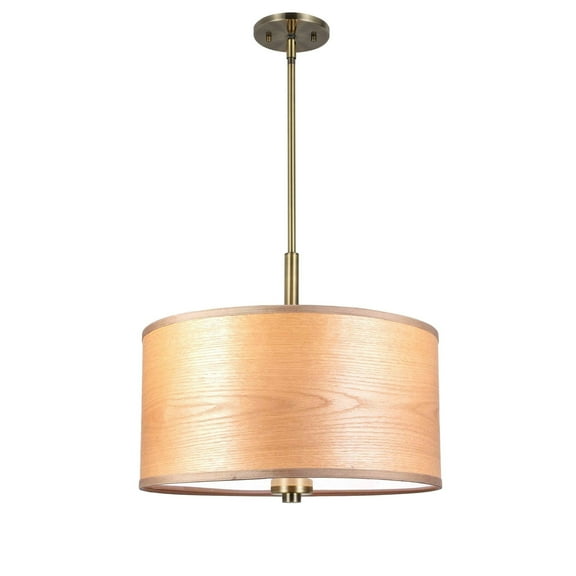 Woodbridge Lighting Drum 18" 3Lt Wood Pendant in Brass/Veneer Brulee