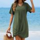 thumbnail image 2 of 2025 Nuevo vestido de playa de verano con cuello en V, manga corta y nudo lateral - Minivestido informal para mujer - Tallas S-XXL, 2 of 5
