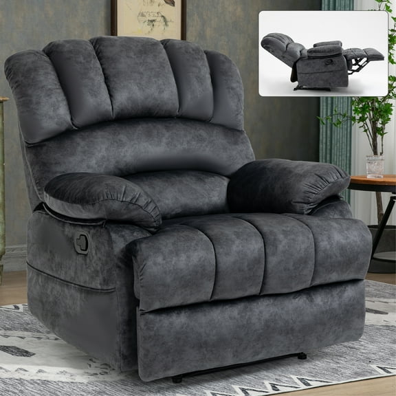 GAKMCIL Oversized Wide Seat Manual Recliner Chair in Fabric with Rocker and Side Pocke, Maximum inclination 155 degrees, Max load 400lb for Living Room Single Sofa Recliners, Gift (Gray)