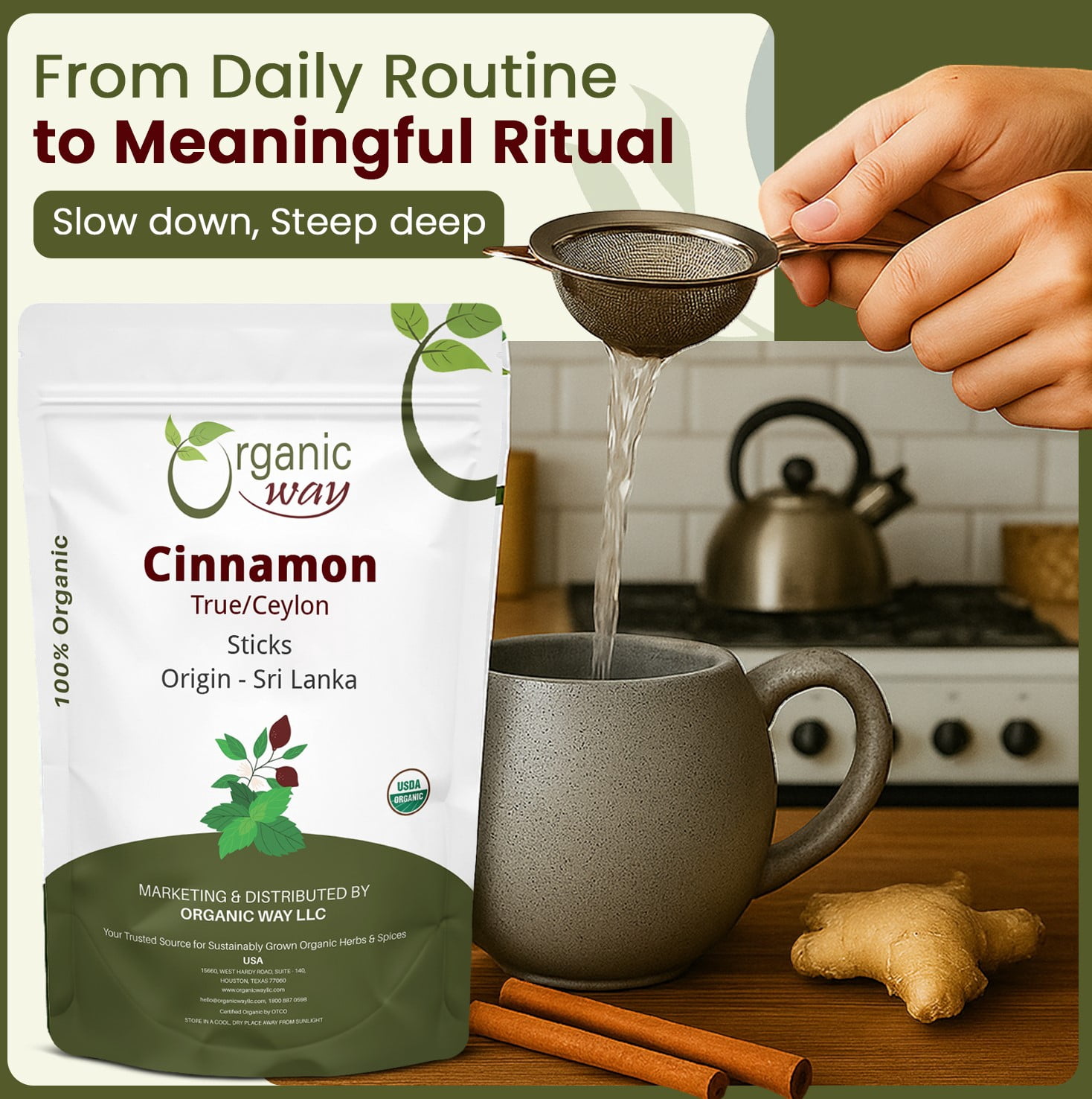 Organic Way True Ceylon Cinnamon Sticks (Cinnamomum Verum) - Adds Flavour | Organic & Kosher Certified | Raw, Vegan, Non GMO & Gluten Free | USDA Certified | Origin - Sri Lanka (1LBS / 16Oz)