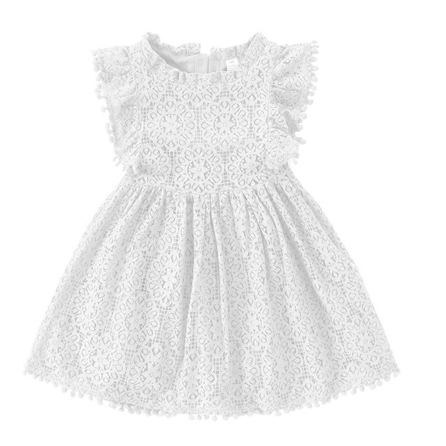 Vestido de niña Vestido de encaje con mangas voladoras Vestido de princesa para niña Falda de niña Vestido plisado para niña Verano