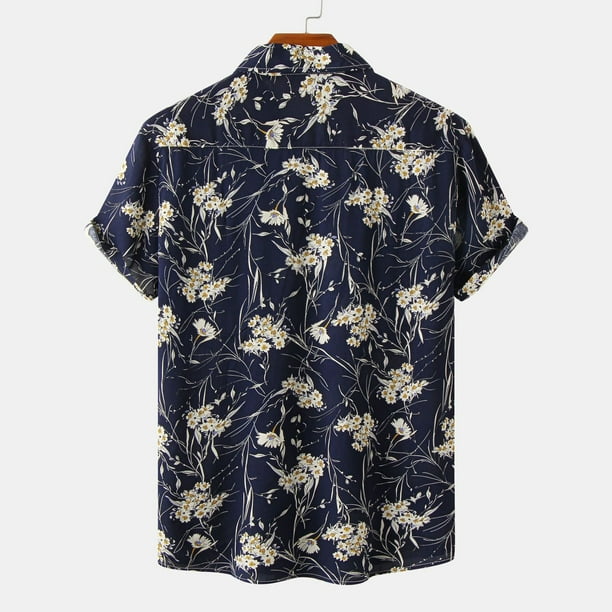 Long Sleeve T Shirts For Men Men Casual Buttons Beach Non-Positioning  Floral Print Turndown Short Sleeve Shirt Blouse Je Xxl 