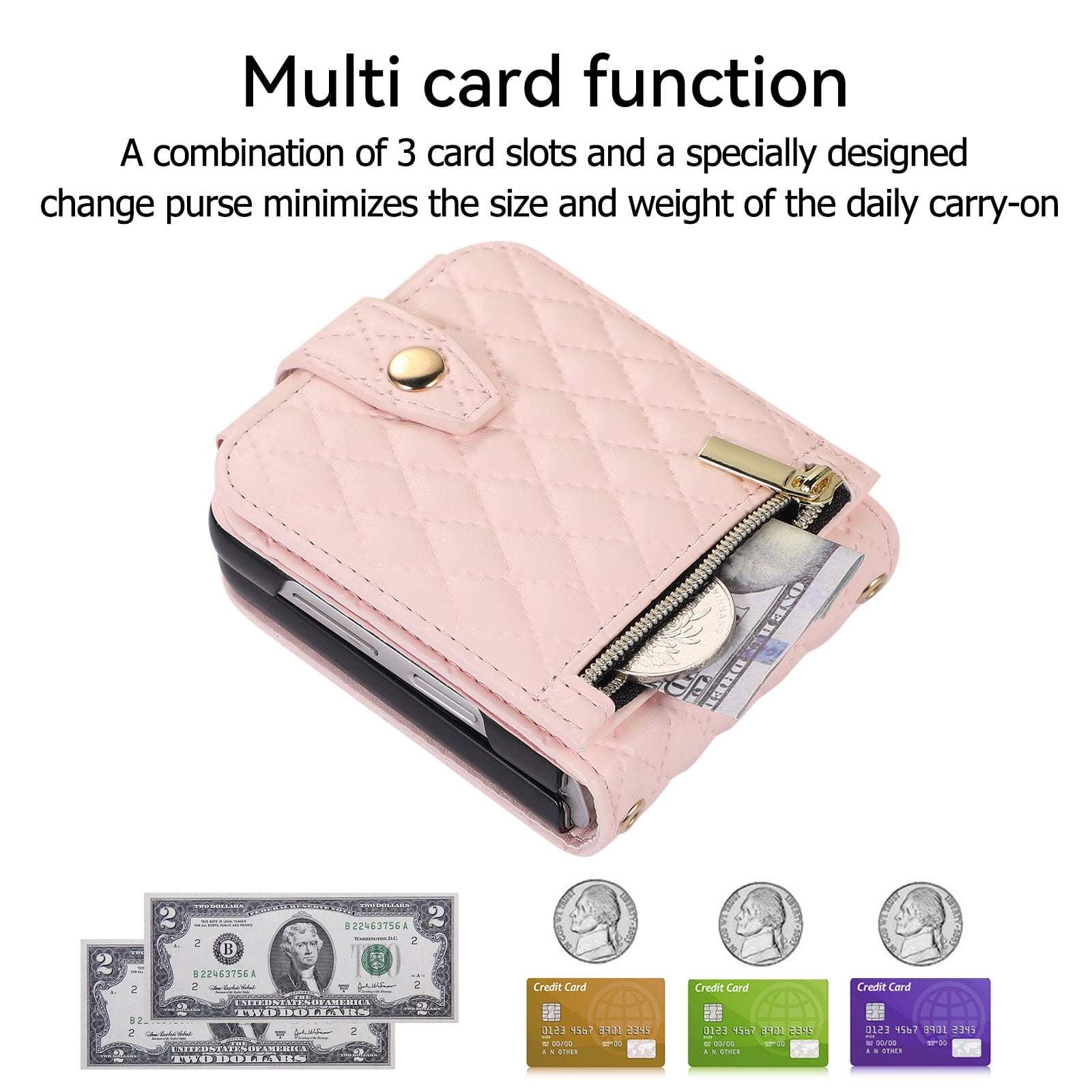TECH CIRCLE Cover for Samsung Galaxy Z Flip3 Case with Shoulder Strap+Wristlet, Elegant Phone Handbag Design Multiple Card Slots Pocket Wallet Case for Galaxy Z Flip 3 Full Protective Shell-Pink
