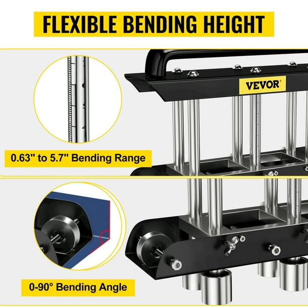 VEVOR Rodillo de borde de tres estaciones, radio grande, freno de chapa de ángulo de flexión de 0-90°, se ajusta rápidamente para hacer curvas de 0,63"-5,7" en acero calibre 30-19