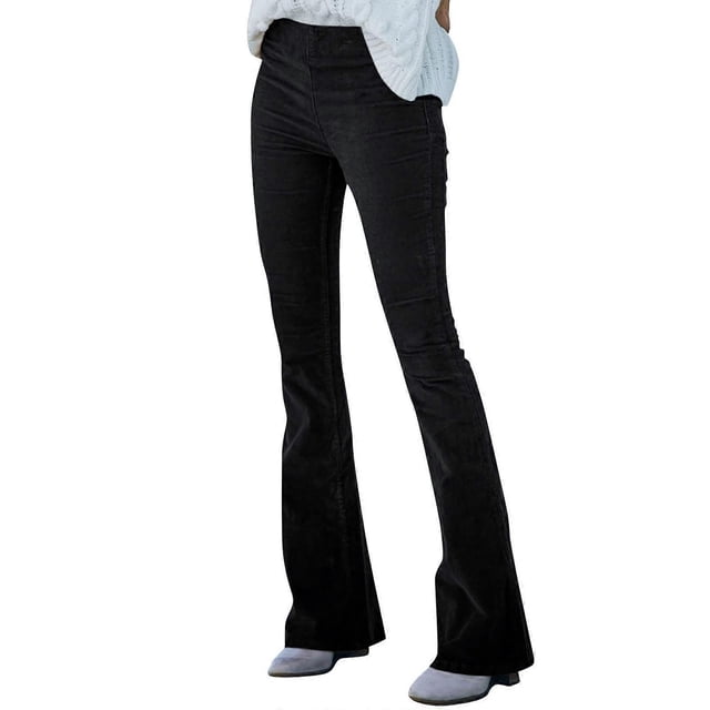 Women's Corduroy Flare Pants Elastic Waist Bell Bottom Trousers Fall Pants brown XXL