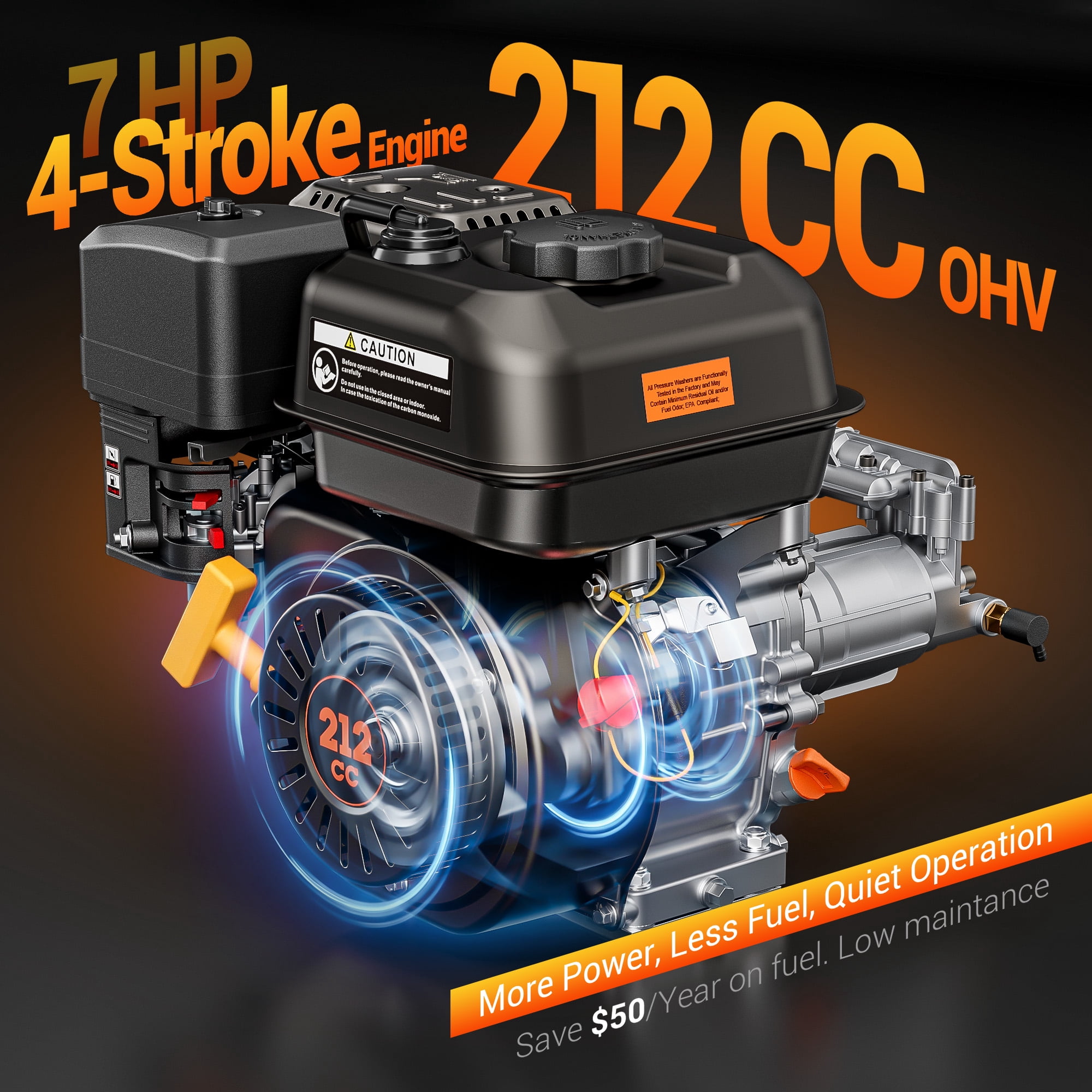 Efurden 3500PSI Gas Pressure Washer, 212CC Engine 2.3GPM, 4 Adjustable Nozzles for Wall, Terrace, Car & Garden Cleaning, Orange