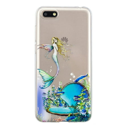 Phone Case Ultra Slim Thin Clear TPU Rubber Skin Silicone Protective Case Cover for HUAWEI Y5 2018 (Mermaid)